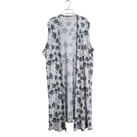 LuLaRoe Plus Size 3X Joy Open Long Longline Vest Cardigan Rose Print Black White - Picture 12 of 12